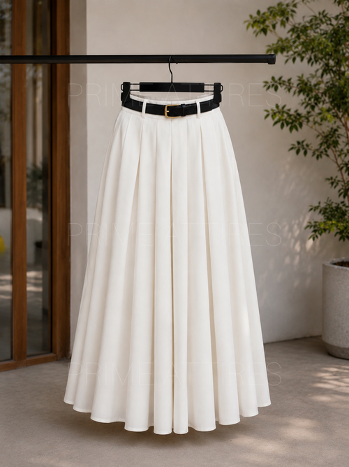 WHITE FLOWY SILK SKIRT