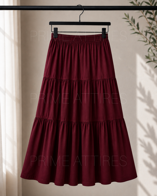 MAROON SILK TIERED MAXI